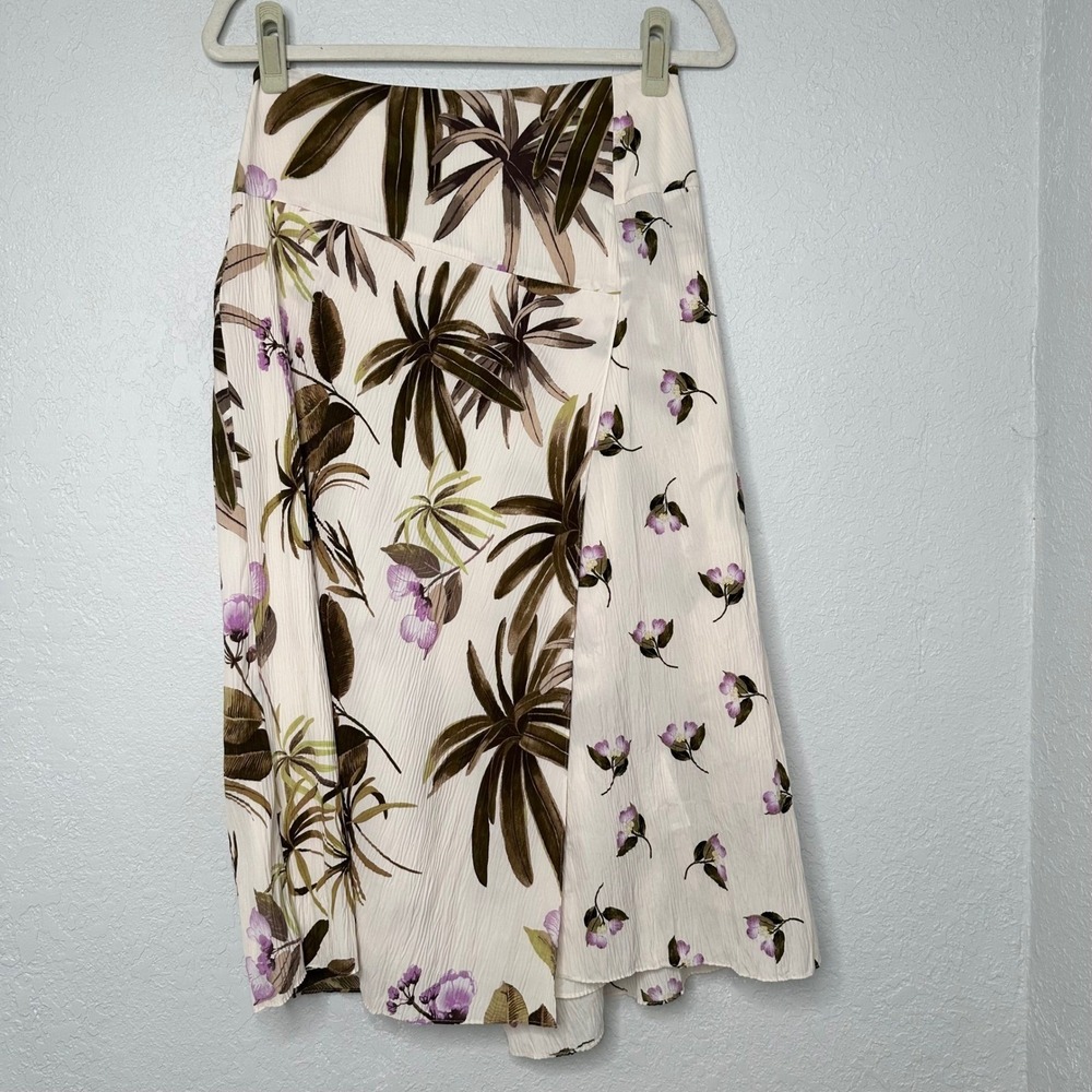 Vince. Tropical Garden Crepe Midi Skirt‎ off white wrap effect womens size 6